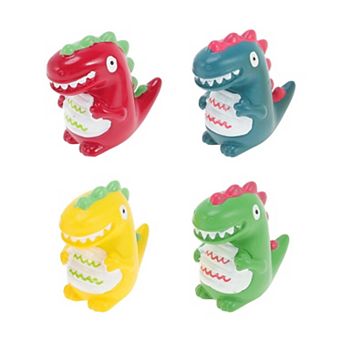 4 pc Dinosaur Figurines Realistic Design Yellow Green Red Blue