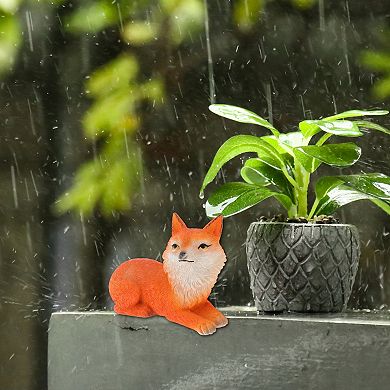 1Pc Garden Statue Miniature Lying Red Fox-Design Statue Outdoor Statue Orange Red