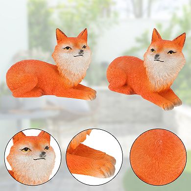 1Pc Garden Statue Miniature Lying Red Fox-Design Statue Outdoor Statue Orange Red