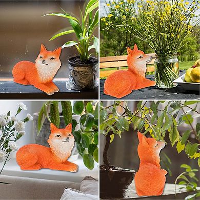 1Pc Garden Statue Miniature Lying Red Fox-Design Statue Outdoor Statue Orange Red
