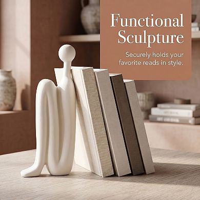 Abstract Human Figure Bookends Thinking Man Statue Decorative Book Ends Modern Resin Body for Office