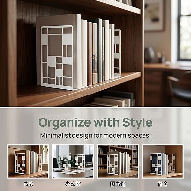Modern Geometric Metal Bookends Decorative Book Ends for Shelves Non Skid Book Stopper 2Pcs