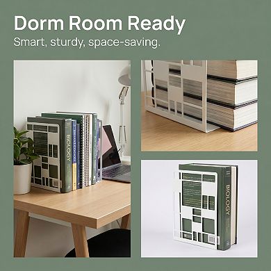 Modern Geometric Metal Bookends Decorative Book Ends for Shelves Non Skid Book Stopper 2Pcs