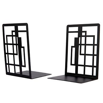 Modern Geometric Metal Bookends Decorative Book Ends for Shelves Non Skid Book Stopper 2 pc