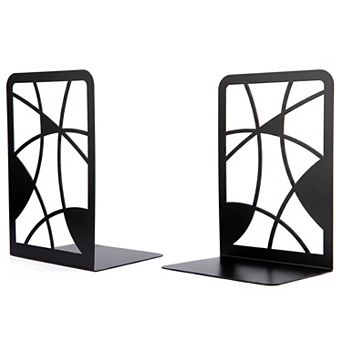 Modern Geometric Metal Bookends Decorative Book Ends for Shelves Non Skid Book Stopper 2 pc