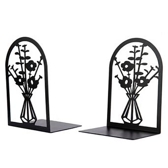 Decorative Floral Metal Bookends Flower Design Book Ends for Shelves Non Skid 2 pc