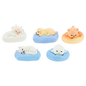 5 pc Realistic Figurines Adorable Mini Figure Sleep Animal Set ClearBlueYellowBeige