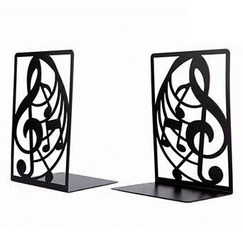 Musical Note Metal Bookends Decorative Book Ends Non Skid Music Decor 2 pc 4.6"Lx3.5"Wx6.8"H