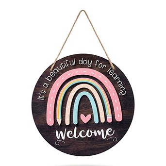 Small Wooden Welcome Sign Rustic Round Hanging Wall Decor for Home Office Lightweight Plaque