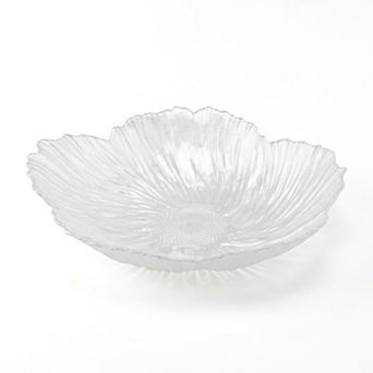 Elegant Pearl White Flower Decorative Bowl Scalloped Glass Dish Iridescent Floral Trinket Tray