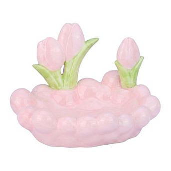 Elegant Pink Tulip Ceramic Box Aesthetic Flower Storage Jar with Lid Decorative Floral Trinket Box