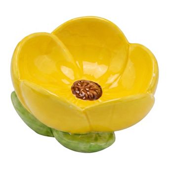 Artistic Yellow Flower Ceramic Box Blooming Floral Storage Jar with Lid Decorative Peony Trinket Box