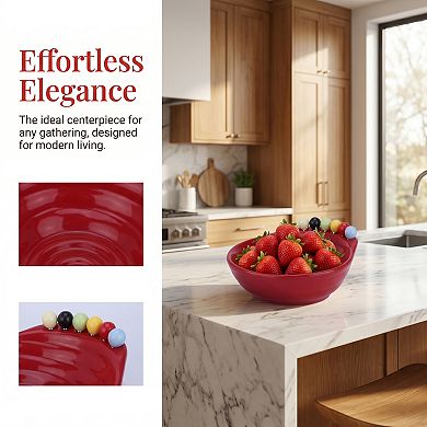 Modern Irregular Decorative Bowl Shaped Fruit Bowl Abstract Fluted Centerpiece Bowl for Kitchen