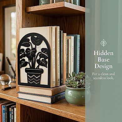 Decorative Metal Bookends Tree Design Book Ends Non Skid Forest Book Stopper 2Pcs 4.7"Lx3.5"Wx6.8"H
