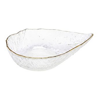 Elegant Glass Teardrop Decorative Bowl Small Gold Rim Dish Candy Bowl 6.5"Lx2"Wx2"H