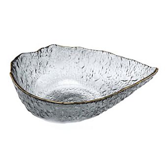 Elegant Glass Teardrop Decorative Bowl Small Gold Rim Dish Candy Bowl 6.5"Lx2"Wx2"H