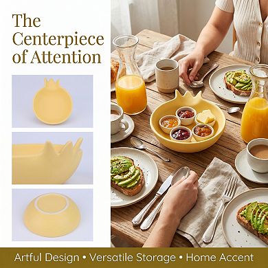 Ceramic Pomegranate Decorative Bowl Artistic Fruit Shaped Trinket Dish 5.7"Lx4.7"Wx1.4"H