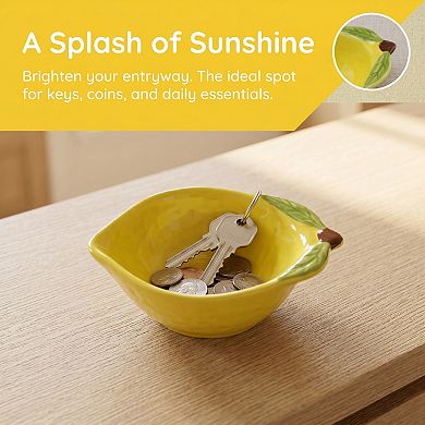 Cute Lemon Shaped Ceramic Bowl Small Citrus Decorative Dish 4.9"Lx3.5"Wx1.6"H