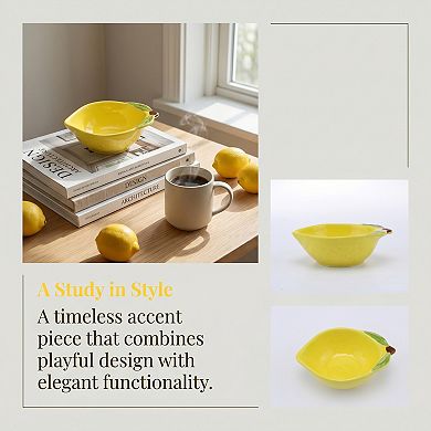 Cute Lemon Shaped Ceramic Bowl Small Citrus Decorative Dish 4.9"Lx3.5"Wx1.6"H