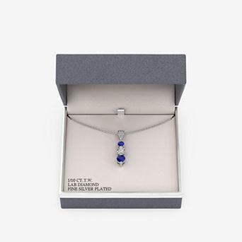 RADIANT GEM Plated 1/10 Carat T.W. Lab-Grown Diamond & Simulated Sapphire Pendant Necklace