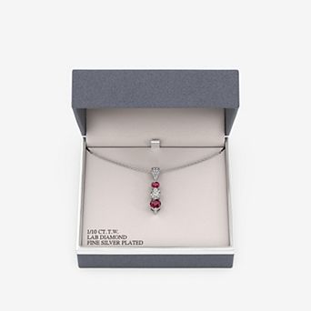 RADIANT GEM Plated 1/10 Carat T.W. Lab-Grown Diamond & Simulated Ruby Pendant Necklace