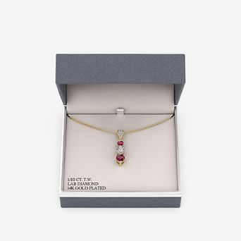 RADIANT GEM Plated 1/10 Carat T.W. Lab-Grown Diamond & Simulated Ruby Pendant Necklace