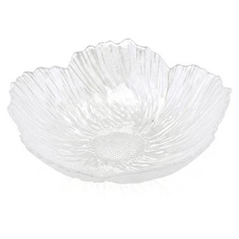 Elegant Pearl White Flower Decorative Bowl Scalloped Glass Dish 7.9"Lx7.9"Wx2"H
