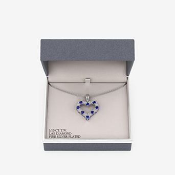 RADIANT GEM Plated Lab-Grown Diamond & Simulated Sapphire Heart Pendant Necklace