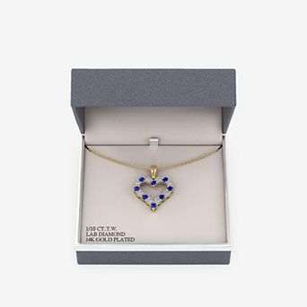 RADIANT GEM Plated Lab-Grown Diamond & Simulated Sapphire Heart Pendant Necklace