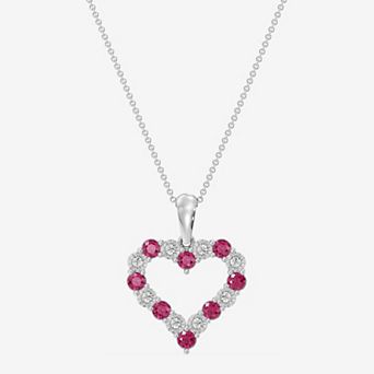 RADIANT GEM 1/10 Carat T.W. Lab-Grown Diamond & Simulated Ruby Heart Pendant Necklace