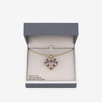 RADIANT GEM 1/10 Carat T.W. Lab-Grown Diamond & Simulated Ruby Heart Pendant Necklace