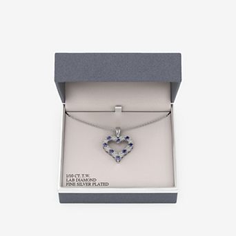 RADIANT GEM Fine Silver Plated 1/10 Carat T.W. Lab-Grown Diamond & Simulated Amethyst Heart Pendant Necklace