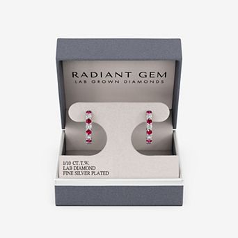 RADIANT GEM 1/10 Carat T.W. Lab-Grown Diamond & Simulated Ruby Huggie Hoop Earrings