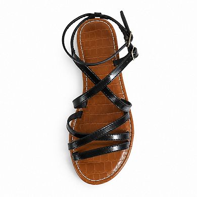 Clarissa-27 Multi Strap Ankle Buckle Flat Sandals