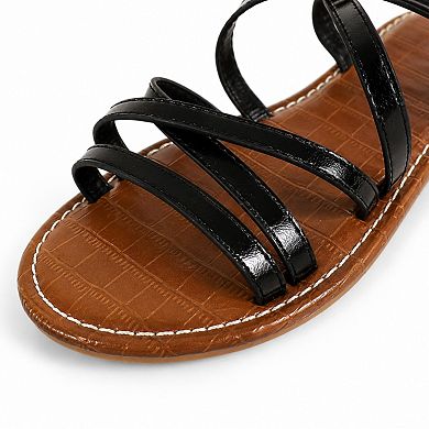 Clarissa-27 Multi Strap Ankle Buckle Flat Sandals