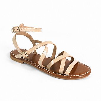 Clarissa-27 Multi Strap Ankle Buckle Flat Sandals