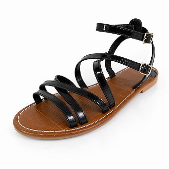 Clarissa-27 Multi Strap Ankle Buckle Flat Sandals