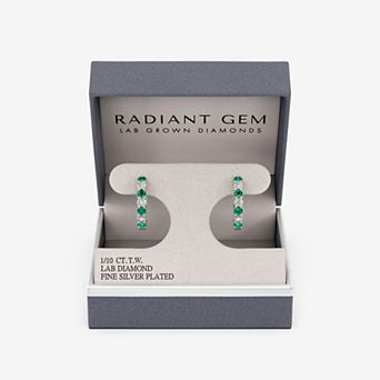 RADIANT GEM 1/10 Carat T.W. Lab-Grown Diamond & Simulated Emerald Huggie Hoop Earrings