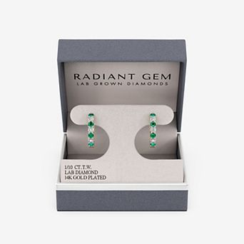 RADIANT GEM 1/10 Carat T.W. Lab-Grown Diamond & Simulated Emerald Huggie Hoop Earrings