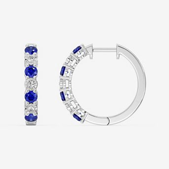 RADIANT GEM 1/10 Carat T.W. Lab-Grown Diamond & Simulated Sapphire Huggie Hoop Earrings