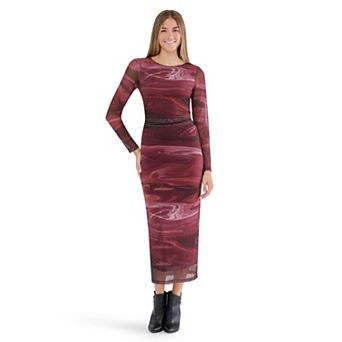 Juniors' madden girl Long Sleeve Ruched Maxi Dress