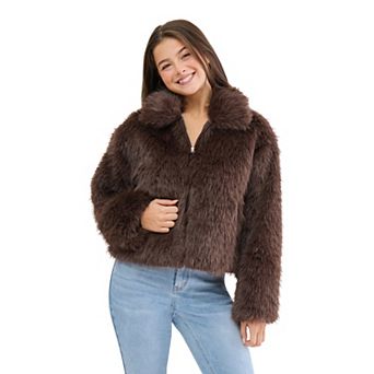 Juniors' madden girl Collared Zip Up Faux Fur Jacket