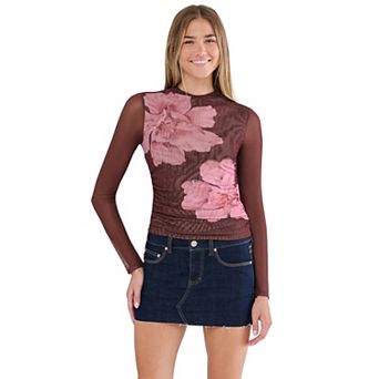 Juniors' madden girl Funnel Neck Long Sleeve Ruched Top