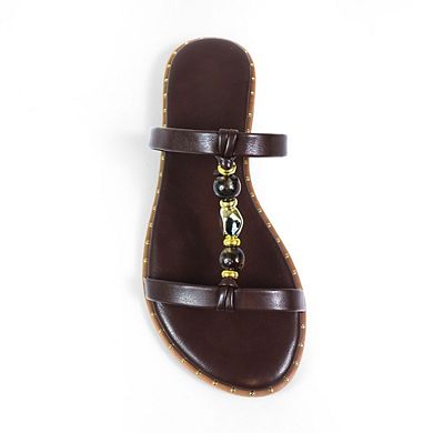 Harrods-1 Beaded Double Strap Flat Slide Sandals