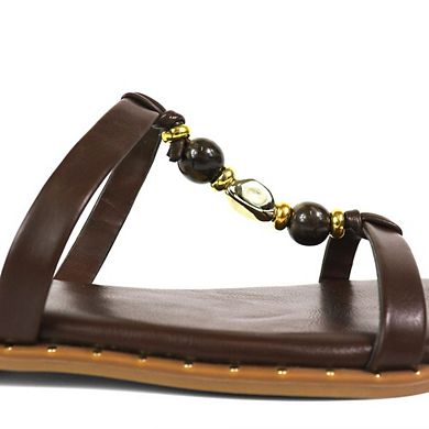 Harrods-1 Beaded Double Strap Flat Slide Sandals