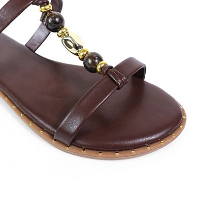 Harrods-1 Beaded Double Strap Flat Slide Sandals