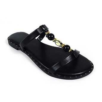 Harrods-1 Beaded Double Strap Flat Slide Sandals