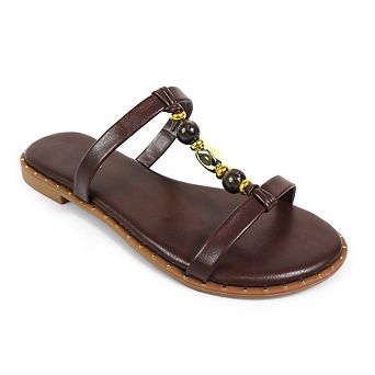Harrods-1 Beaded Double Strap Flat Slide Sandals