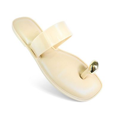 Jelli-114 Metallic Toe Ring Flat Slide Sandals Casual Summer Footwear