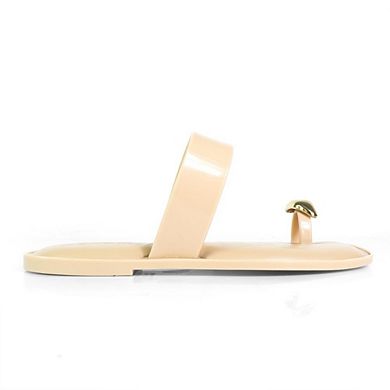 Jelli-114 Metallic Toe Ring Flat Slide Sandals Casual Summer Footwear